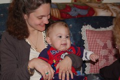 Aunt Beth and cousin Noah on his first Christmas.