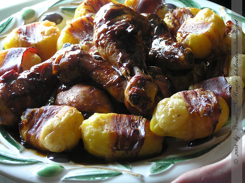 Sticky Chicken and Potatoes with cheese