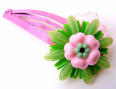 Pink and Green Vintage Flowers Barrette