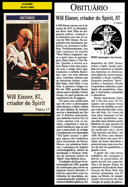"Obituário - Will Eisner" - O Globo - 05/01/2005