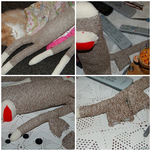 Sock monkey being made