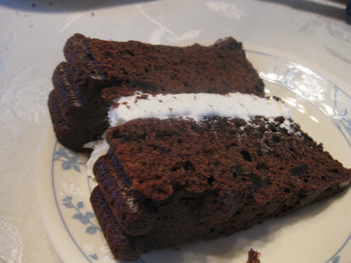Slice of giant Oreo cookie cake