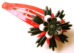 Red, White and Black Vintage Flowers Barrette