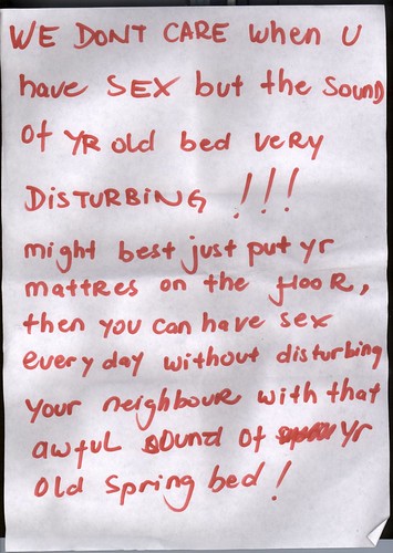 WE DONT CARE WHEN U have SEX but the sound of YR old bed very DISTURBING !!!