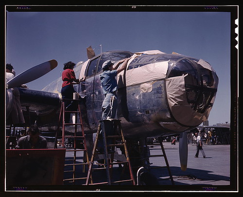 Warbird picture - North American B-25 bomber is prepared for painting on the outside assembly line, N[orth] A[merican] Aviation, Inc., Inglewood, Calif.