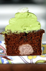 Adzuki Bean Paste Filled Chocolate Cupcakes with Matcha Green Tea Frosting