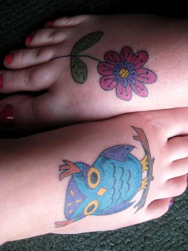 flower tattoo & owl tattoo my mom 