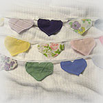 SECRET SANTA<p>Long Multi-colored Hearts Banner/Bunting<p>of Upcycled Fabrics