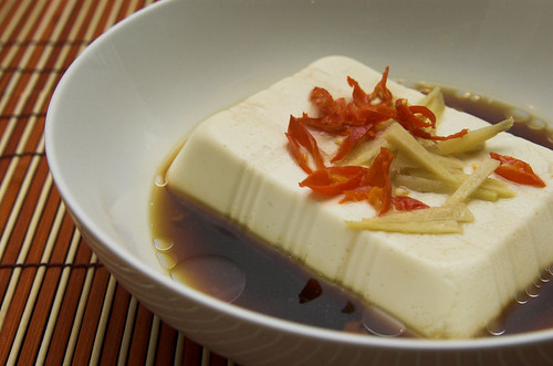 Steamed tofu with chilli and ginger
