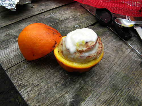 Cinnamon bun cooked in an orange
