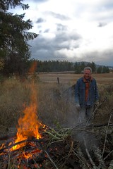 Dad tending the fire.