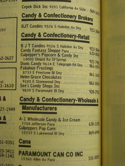 Candy amp Confectionary shops in Downey out of telephone book from 80s by Dying In Downey