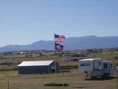US and Bronco flags