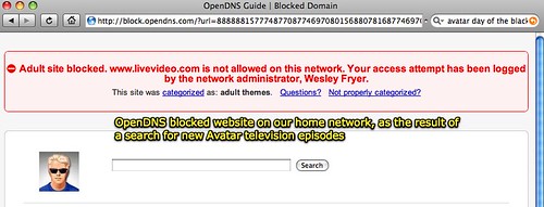 OpenDNS blocked website from an Avatar television search query