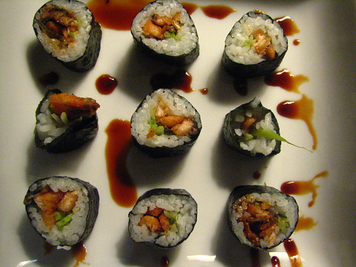 Salmon Skin Roll with Cucumber and Sweet Sauce