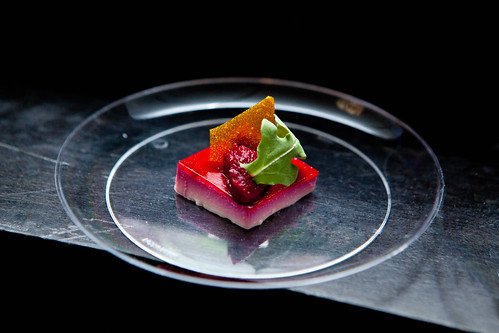 Goat cheese panna cotta with beet textures from Picholine