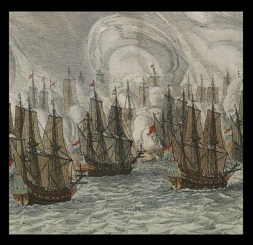 battle sail ships in 1647 near Brazil (detail)