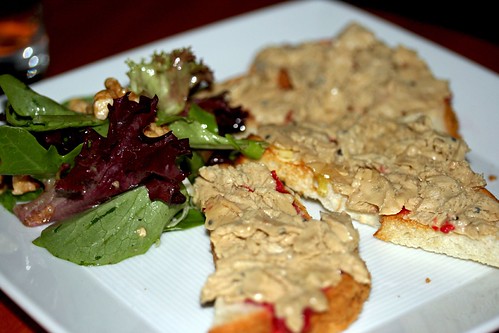 Foie Gras Rasberry Crostini, Walnut Salad