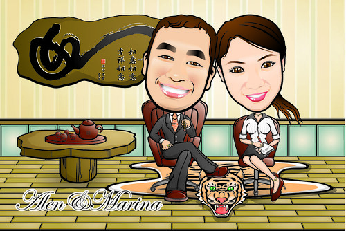 Q-Digital Caricatures - Chinese Tea-Time