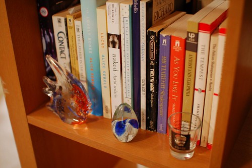glass fish, glass paperweight, Faulkner shotglass