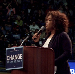 Oprah Winfrey speaks at the Barack Obama rally at UCLA
