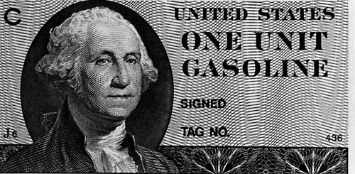 Een nooit gedistribueerde Amerikaanse bon voor benzine (1979).