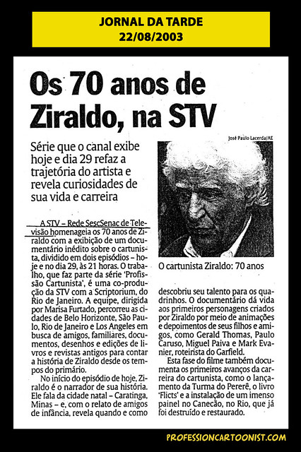 "Os 70 anos de Ziraldo, na STV" - Jornal da Tarde - 22/08/2003