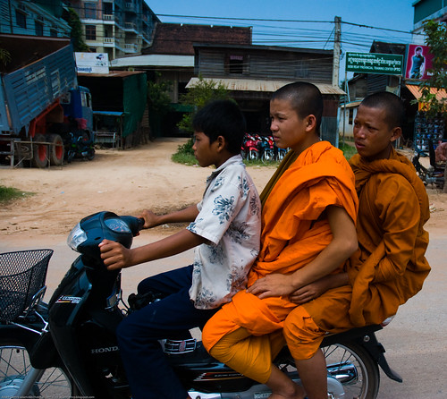 Monks on a bike near Siem Reap, Cambodia