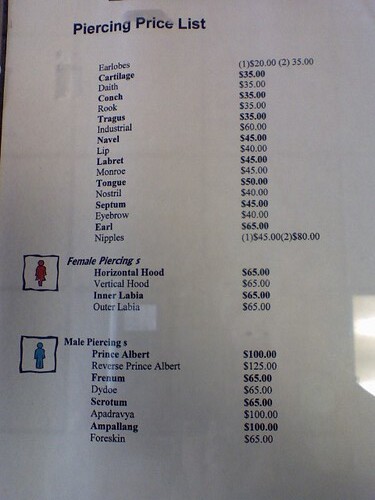 Piercing Price list in California by EvilLittleBlue