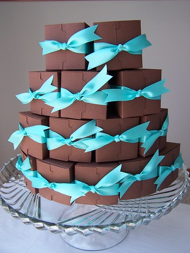 Chocolate Paper Cake with Tiffany Blue Ribbon - Served by the SLiCE - Set of 12 by daisysanddots.