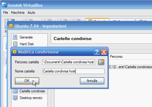 Fig. 6 - Cartelle condivise guest Linux - nome cartella