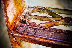 Cobwebbed rusty metal stairs