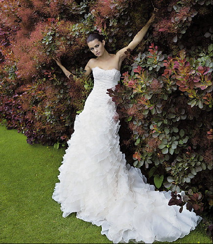luxurious wedding dress with a white cloth wrapped corrugated