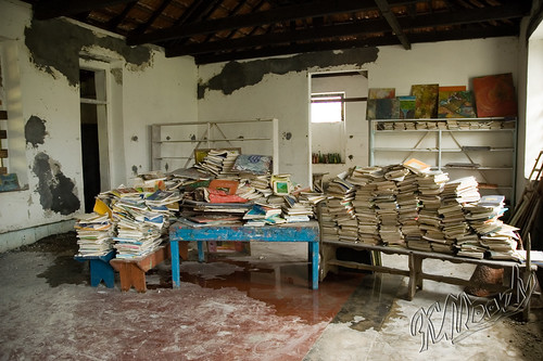 Books temporarily stored in former hospital