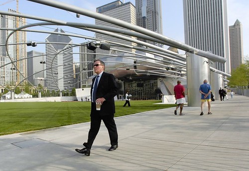 Mayor Richard Daley tours Millennium Park the morning of the grand opening, the first time the park was open to the public. 