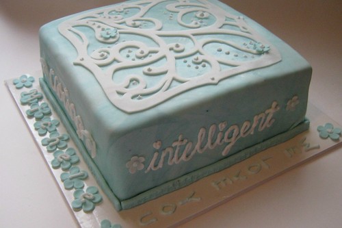 Blue & White birthday cake by Cake Maniac