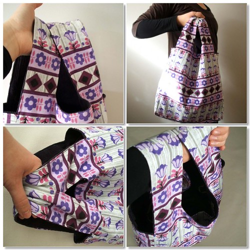 Reversible purple daisy market tote bag