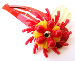 Red and Yellow Vintage Flowers Barrette