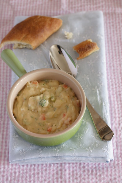 broccoli cheese soup and homemade baguette