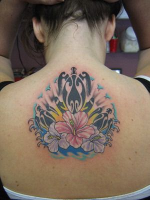 flower tattoo on back of neck