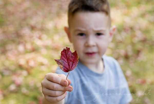 Nathaniel showing me his RED leaf