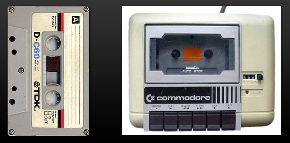 Compact cassette and Commodore Datasette.