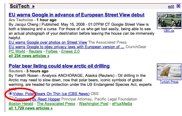 Bideoak Google News-en