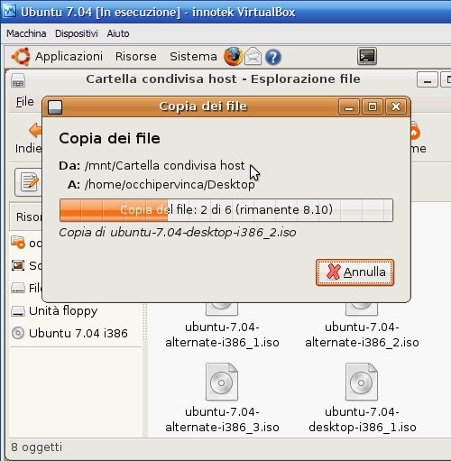 Fig. 3 - Compattazione disco virtuale - copia file da host a guest