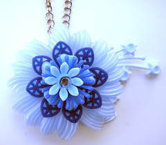 Blue Vintage Flowers Necklace