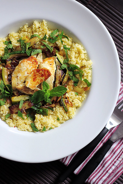 Halloumi cheese, Courgettes and Mint Couscous