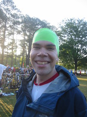 Bill Ruhsam in Swim Cap before the beginning of the Peachtree International Triathlon. Photo credit to Jennifer Bowie of Screenspace.org