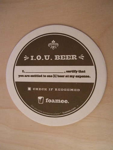 Foamee I.O.U. Beer Coaster
