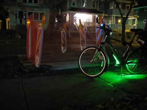 Bike next to hazard lights