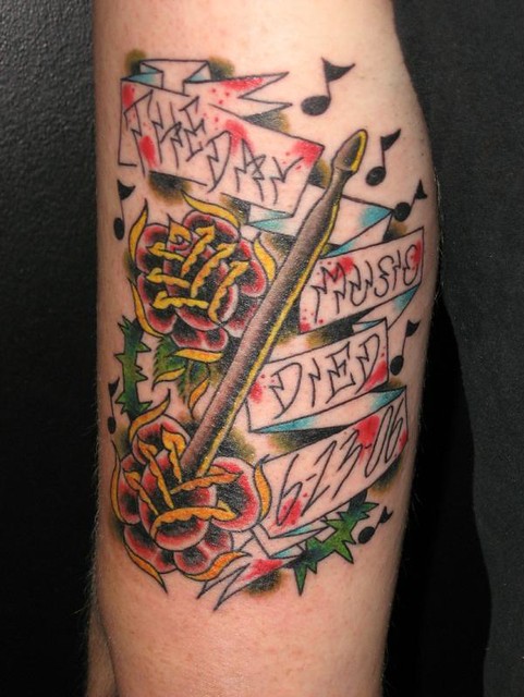 Drum Stick Tattoo. Jimmy Kuder III tattoos at Nowhere Fast Tattoo 
